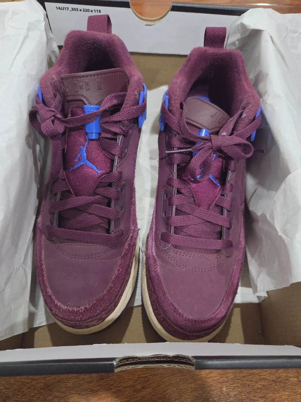 Jordan Kids Burgundy and Blue Low-Top Sneakers